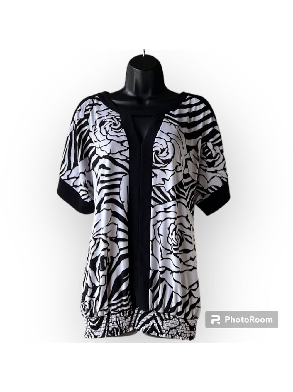 Joseph RIBKOFF White & Black Rose Print Cold Shoulder Blouse Size 8